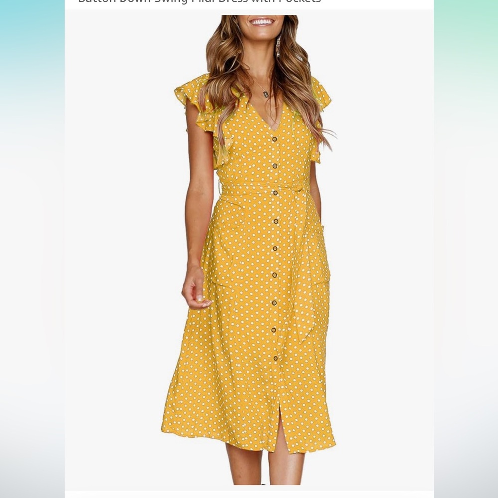 Yellow Polka Dot Button Down Swing Dress